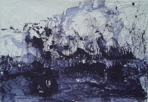 Blaue Landschaft van Steffen Mertens, Schilderij te koop op Singulart