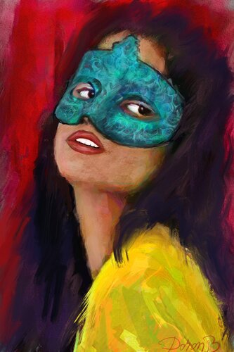 Jeune fille au masque bleu par Doron B, Digital en vente sur Singulart