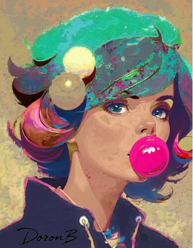 Vibrant Pop Art Portrait with Bubblegum di Doron B, Digitale in vendita su Singulart
