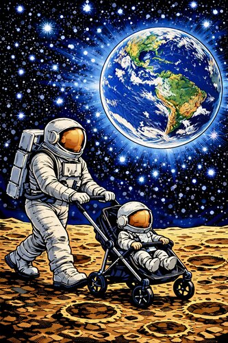 Maman et bébé astronautes de Doron B, Digital a la venta en Singulart