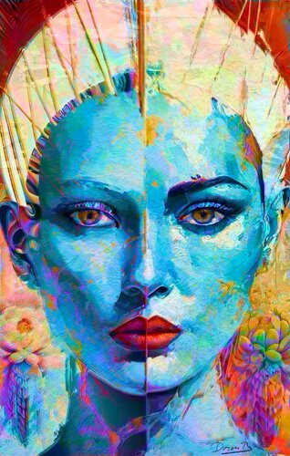 Visage Fracturé aux Couleurs Vives de Doron B, Digital a la venta en Singulart