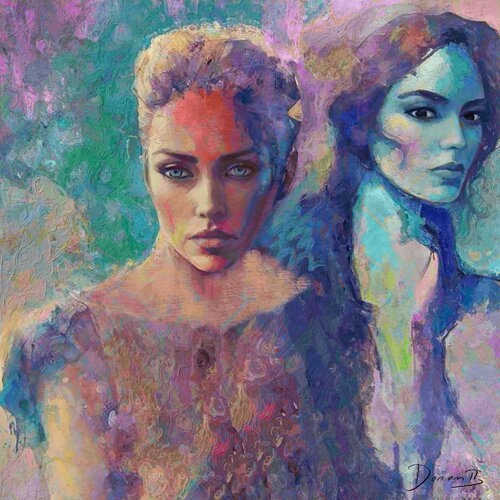 Double Portrait Expressif aux Couleurs Vives par Doron B, Digital en vente sur Singulart