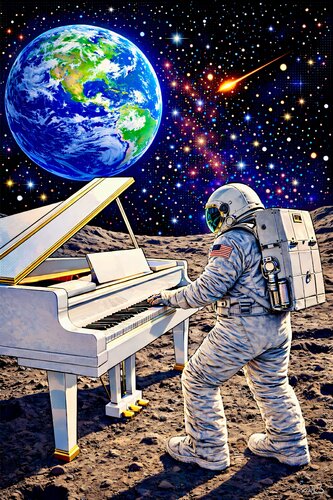 Cosmic Serenade: Piano on the Moon by Doron B, Digital for Sale on Singulart