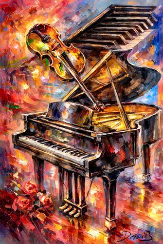 Piano, Violon, Musique, Art, Peinture, Expressionnisme, Couleurs, Passion, Instrument, Rose, Abstrait, Composition di Doron B, Digitale in vendita su Singulart