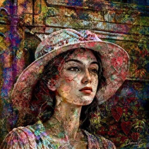 Vibrant Floral Portrait of an Elegant Woman di Doron B, Digitale in vendita su Singulart