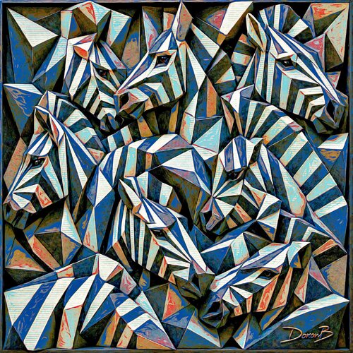 Geometric Giraffe Herd Abstract Art van Doron B, Digitaal te koop op Singulart