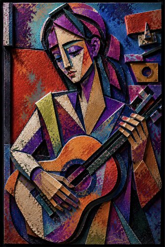 Colorful Cubist Guitarist Portrait par Doron B, Digital en vente sur Singulart