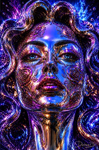 Metallic Surreal Woman Portrait with Cosmic Aura par Doron B, Digital en vente sur Singulart