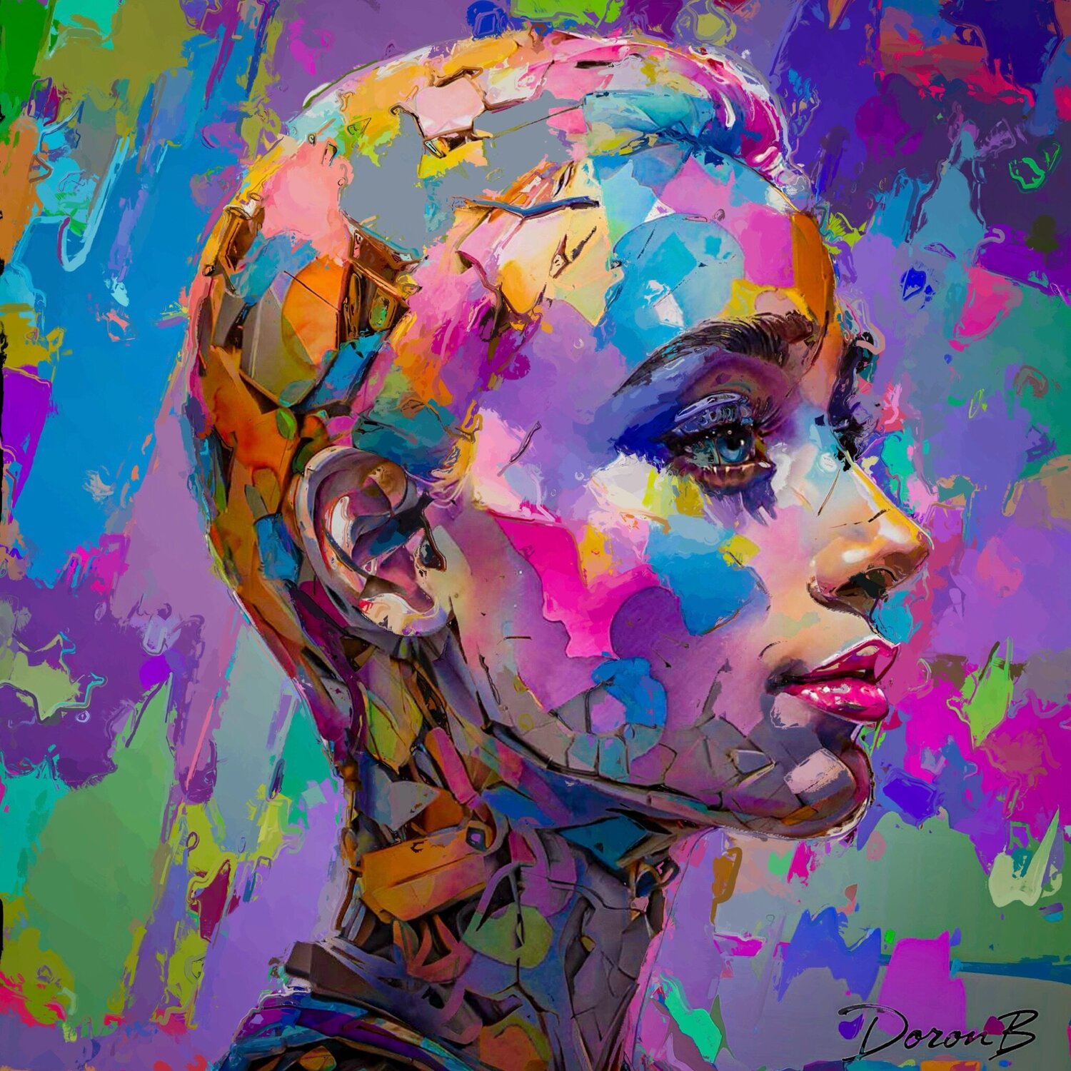 Vibrant Abstract Cyborg Portrait Profile Doron B