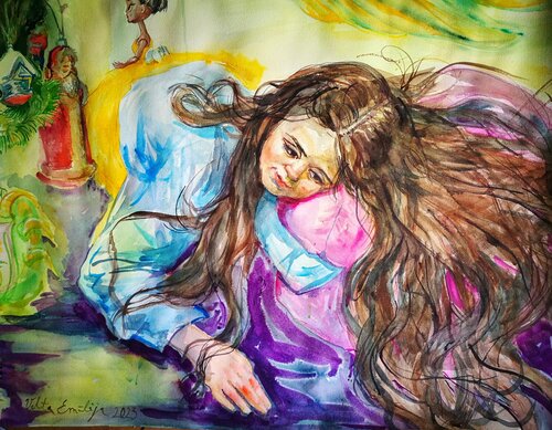 Watching Telly par Velta Emīlija Platupe, Peinture en vente sur Singulart