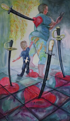 Five of Swords par Velta Emīlija Platupe, Peinture en vente sur Singulart