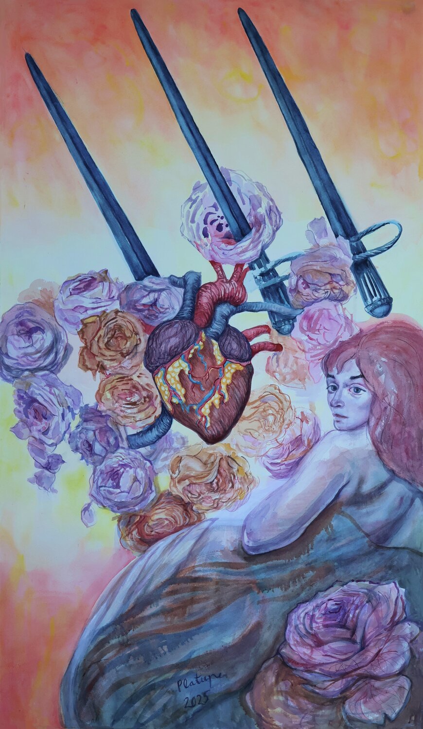 Three of Swords Velta Emīlija Platupe Originalgemälde zu verkaufen