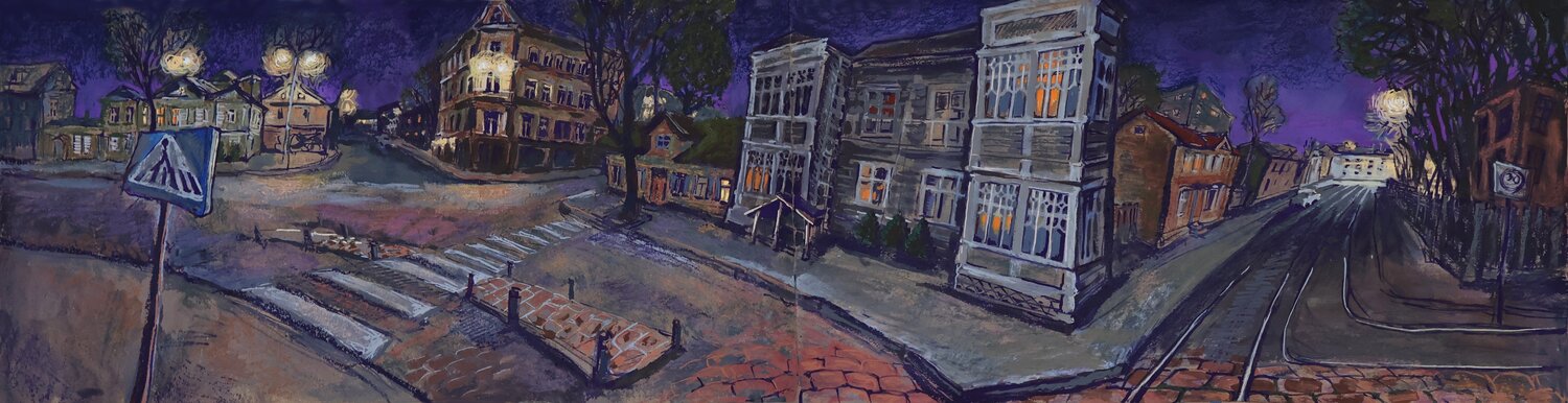 Night in the City Velta Emīlija Platupe Dipinto originale in vendita