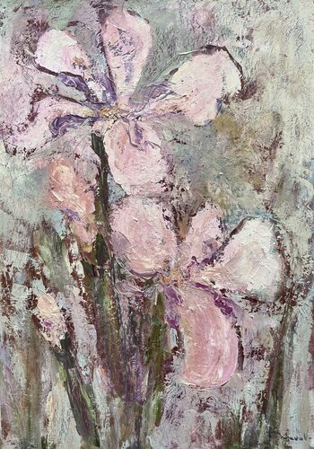 "The dance of irises in the morning haze." von Viktoria Daneva, Malerei kaufen auf Singulart