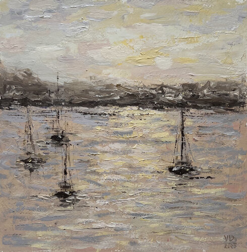“Golden Stillness of the Bay” van Viktoria Daneva, Schilderij te koop op Singulart
