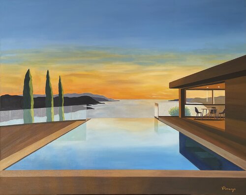 La piscine by Virginie MONANGE, 油畫 for Sale on Singulart