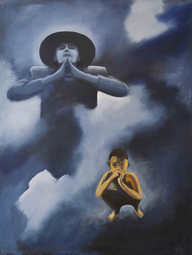 Boy in the blue room di jorgen folkersen, Pittura in vendita su Singulart