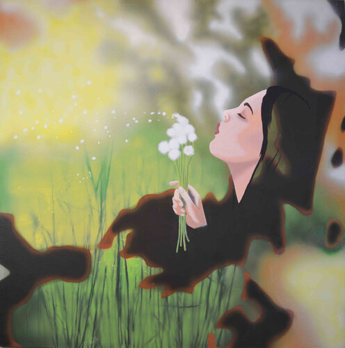 Girl blowing flower seeds von jorgen folkersen, Malerei kaufen auf Singulart