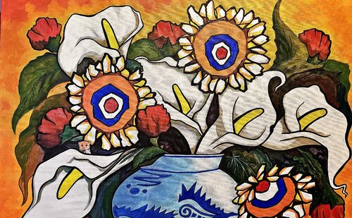 Floral celebration: radiant daisies and dazzling lilies in a vibrant still life Mónica Romero