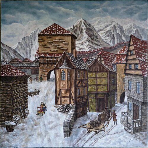 Medieval City. Winter von Valerija Govorova, Malerei kaufen auf Singulart