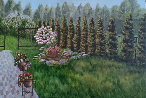 In the yard di Valerija Govorova, Pittura in vendita su Singulart