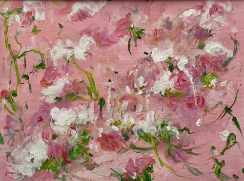 Fleurs sur fond rose van Johanna Lisa, Schilderij te koop op Singulart