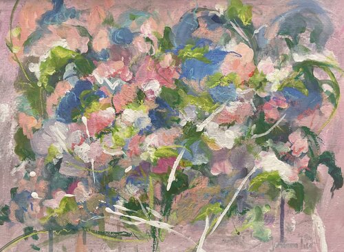 Fleurs sur fond rose van Johanna Lisa, Schilderij te koop op Singulart