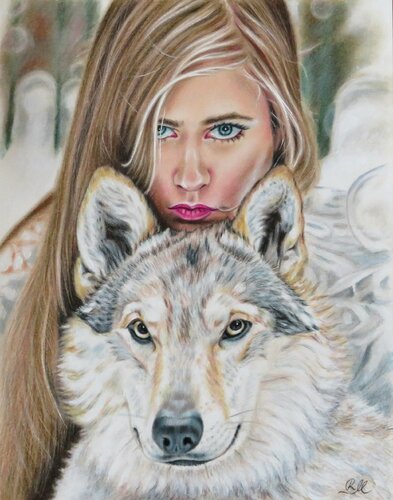 Ragazza con lupo di Monika Rembowska, Opera su carta in vendita su Singulart