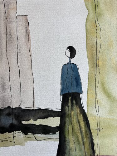 Contemplative Woman van Ana Ozz, Werk op papier te koop op Singulart