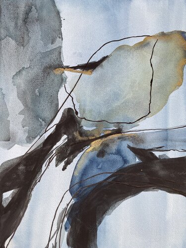 Whispers of Water - Blue Abstract with Soft Hues by Ana Ozz, Work on Paper for Sale on Singulart