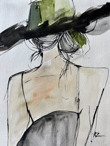 Woman in the Green Hat par Ana Ozz, Œuvre sur papier en vente sur Singulart