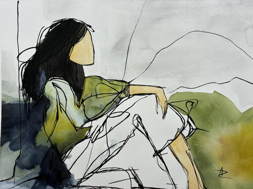 Waiting for the Horizon van Ana Ozz, Werk op papier te koop op Singulart