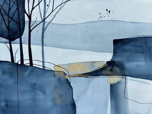 Blue and Golden Serenity di Ana Ozz, Opera su carta in vendita su Singulart
