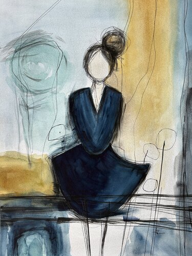Woman in Quiet Blue di Ana Ozz, Opera su carta in vendita su Singulart
