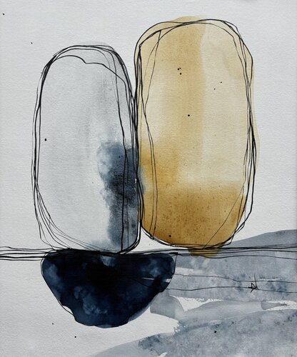 Two Stones in Stillness von Ana Ozz, Malerei kaufen auf Singulart