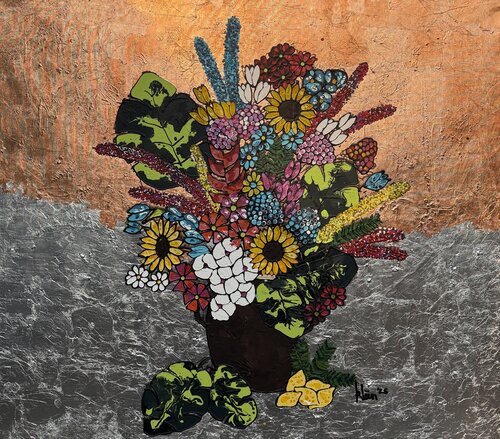 Blumen Bronze-Silber von Fynn Klün, Malerei kaufen auf Singulart