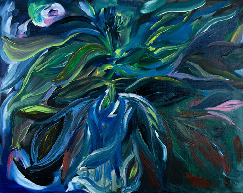 Un vase de basilic (Cuisiner en quarantaine avec ma...mère) par Colleen Surprise Jones, Peinture en vente sur Singulart