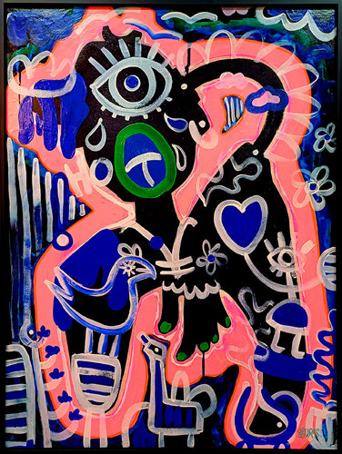 Homme et oiseau dans le jardin de Hugo Duras, Pintura a la venta en Singulart