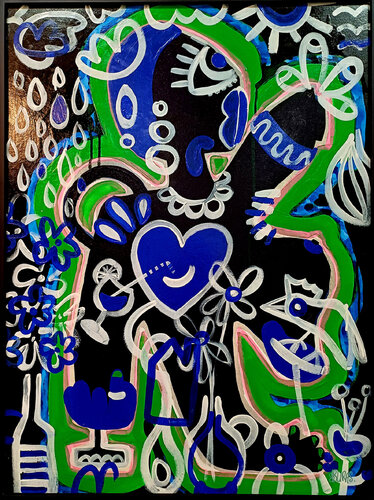 Femme et oiseau dans le jardin de Hugo Duras, Pintura a la venta en Singulart
