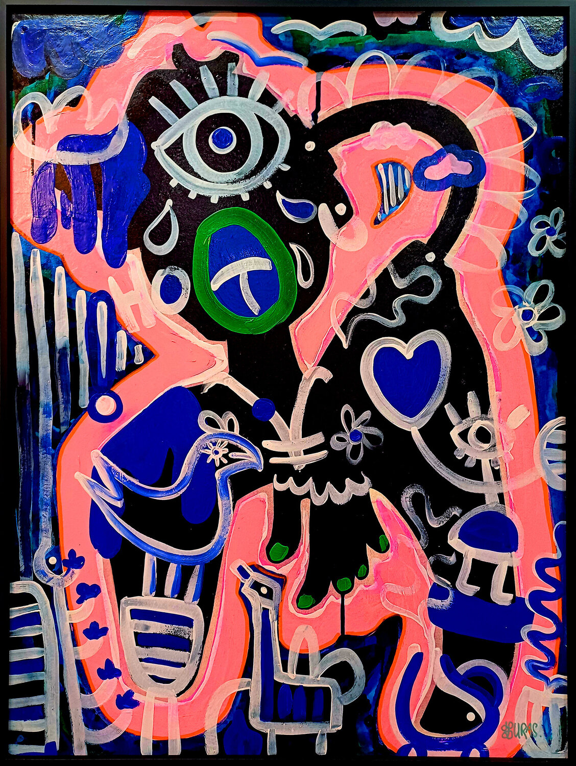 Homme et oiseau dans le jardin Hugo Duras Originalgemälde zu verkaufen