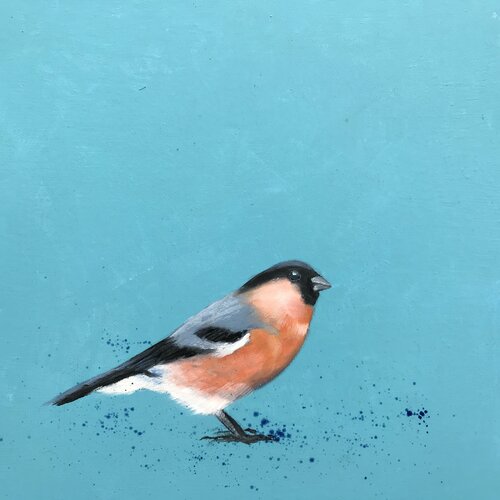 Bullfinch ~ on duck egg blue di Laure Bury, Pittura in vendita su Singulart
