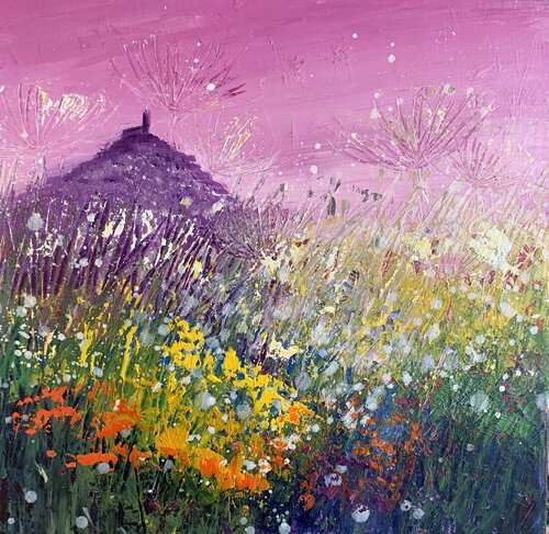 Pink Skies Over Brentor Church van Laure Bury, Schilderij te koop op Singulart