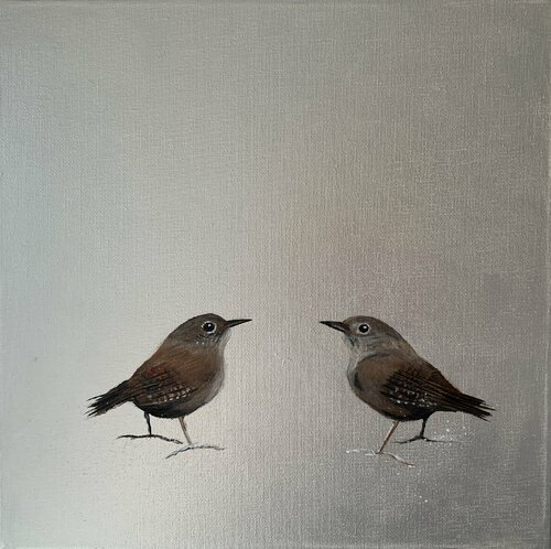 Two Little  Wrens ~ on silver di Laure Bury, Pittura in vendita su Singulart