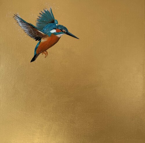 Kingfisher ~ on gold di Laure Bury, Pittura in vendita su Singulart