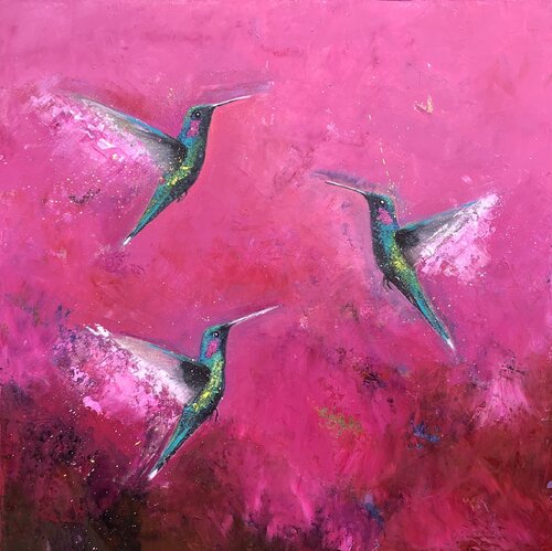 The Joy of Hummingbirds di Laure Bury, Pittura in vendita su Singulart