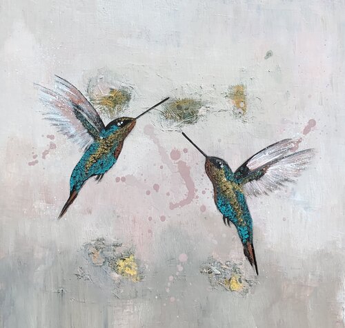 Hummingbirds in Flight di Laure Bury, Pittura in vendita su Singulart