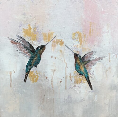Love Birds ~ Hummingbirds in Flight di Laure Bury, Pittura in vendita su Singulart