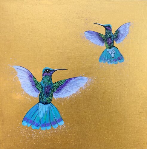 Hummingbirds in Flight di Laure Bury, Pittura in vendita su Singulart