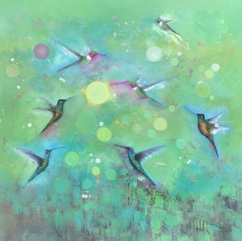 Magical Orbs and Hummingbirds by Laure Bury, Painting for Sale on Singulart