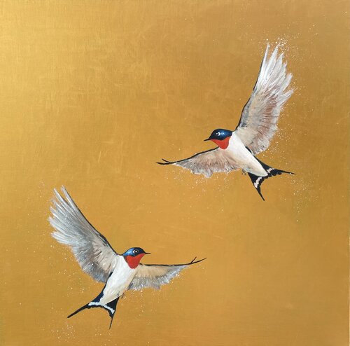 Two Swallows on Gold Laure Bury